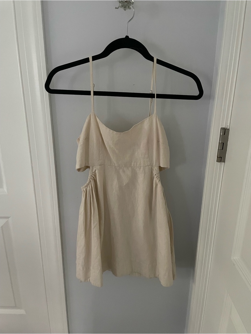 1. State Cream dress with tie-sleeve cutouts size small
